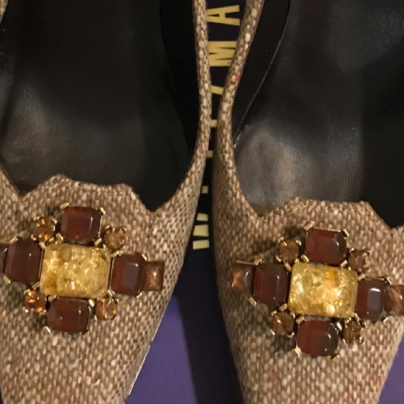 Stuart Weizmann Vintage Malta Camel Nubby Tweed Heels - 8.5 N - Picture 10 of 12